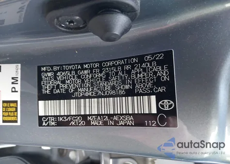 2022 Toyota Corolla Se from USA, damaged, VIN JTDP4MCE7NJ098186